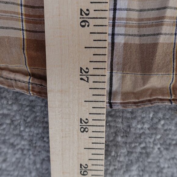 Luciano Baroni Shirt Men Large Brown Plaid Pearl Snap Short Sleeve Cotton Casual - Picture 7 of 8